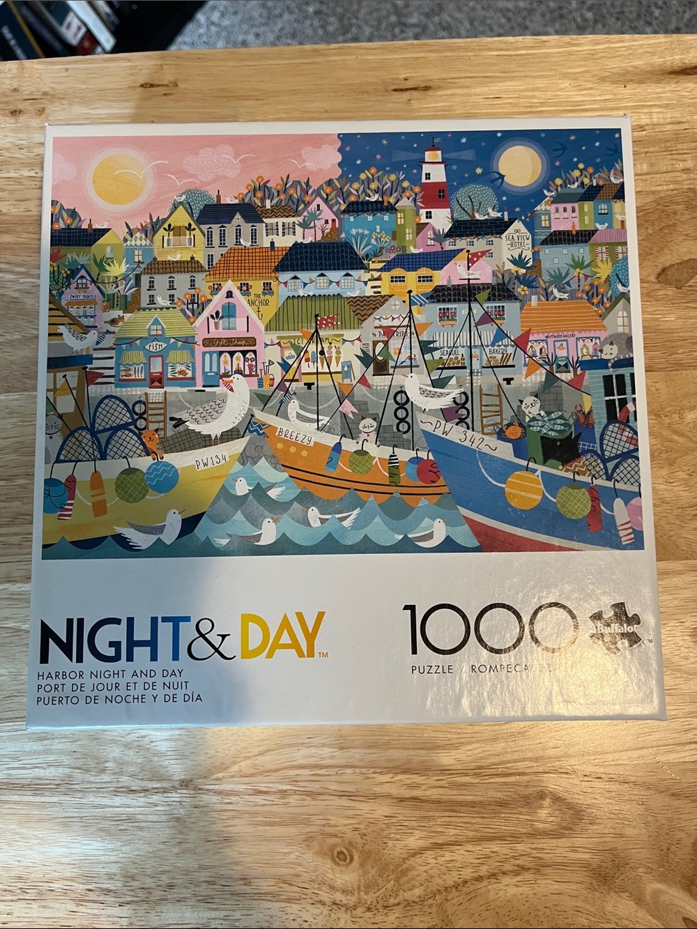 Night & Day Harbor 1000-Piece Jigsaw Puzzle - Colorful Harbor Scene